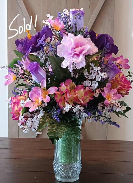 Silk Mixed Spring Flowers Cemetery Vase
