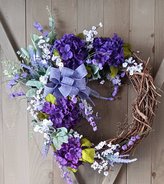 Purple Hydrangea Grapevine Wreath - SALE!!