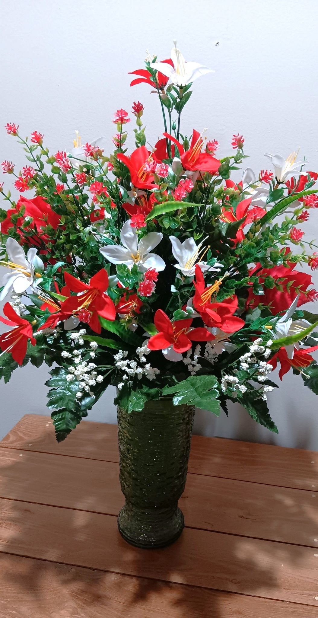 Red and White Silk Cemetery Vase