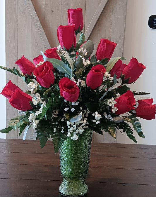Red Roses Cemetery Vase