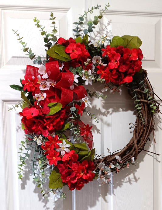 Red Hydrangea Grapevine Wreath -SALE!!