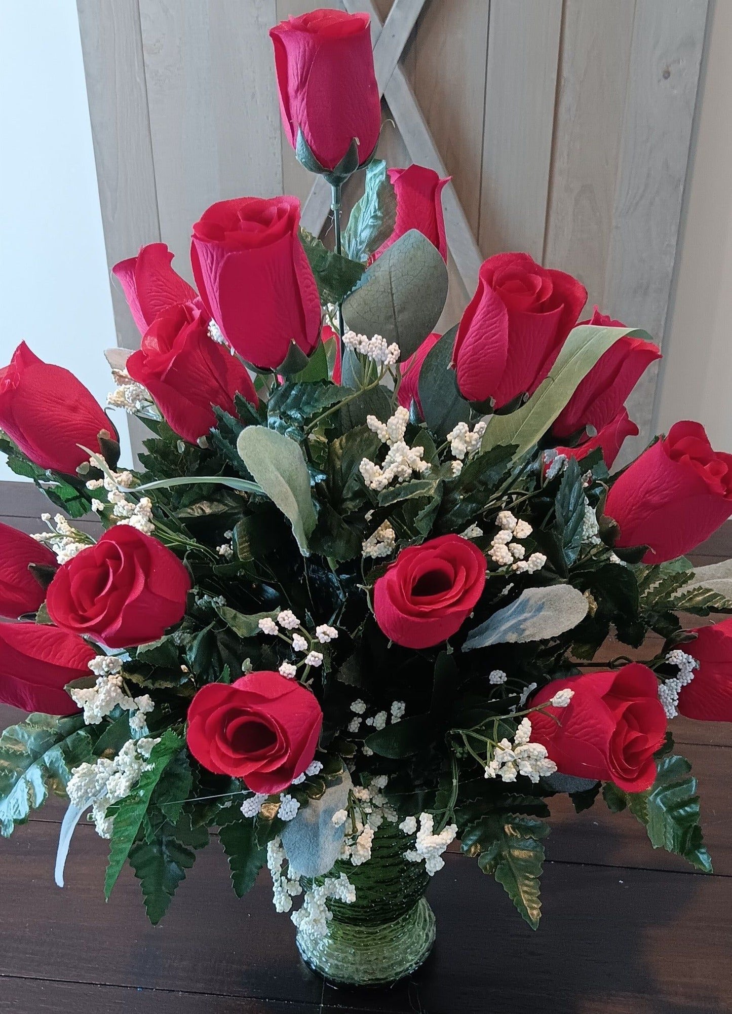 Red Roses Cemetery Vase