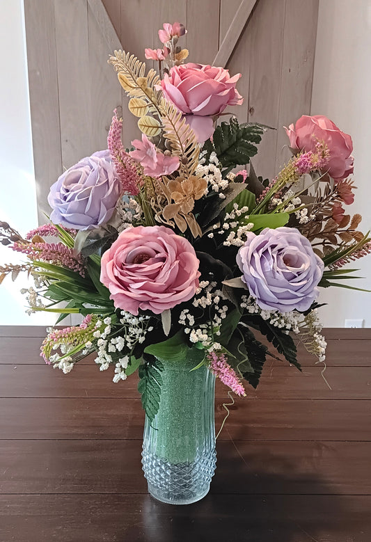 Lavender and Pink Silk Cemetery Vase
