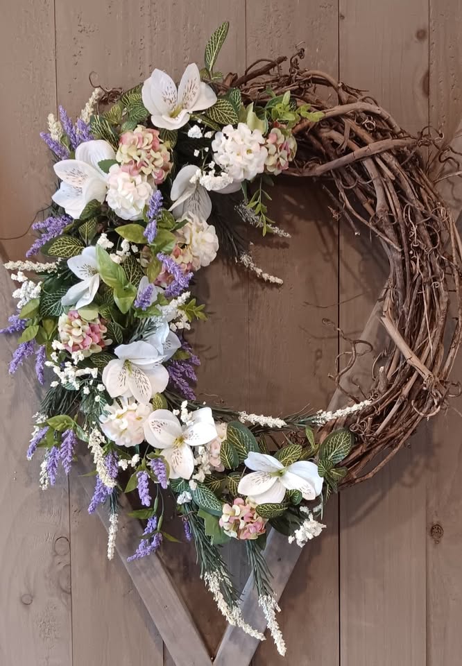Silk Cream and Lavender Grapevine Wreath -SALE!!