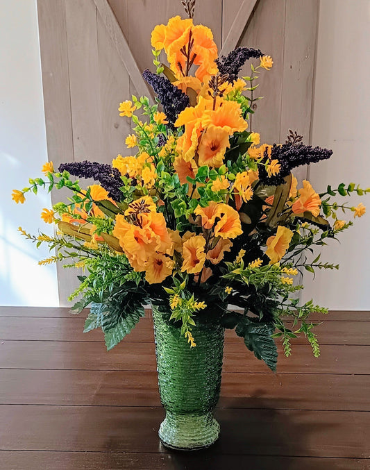 Silk Yellow and Purple Cemetery Vase